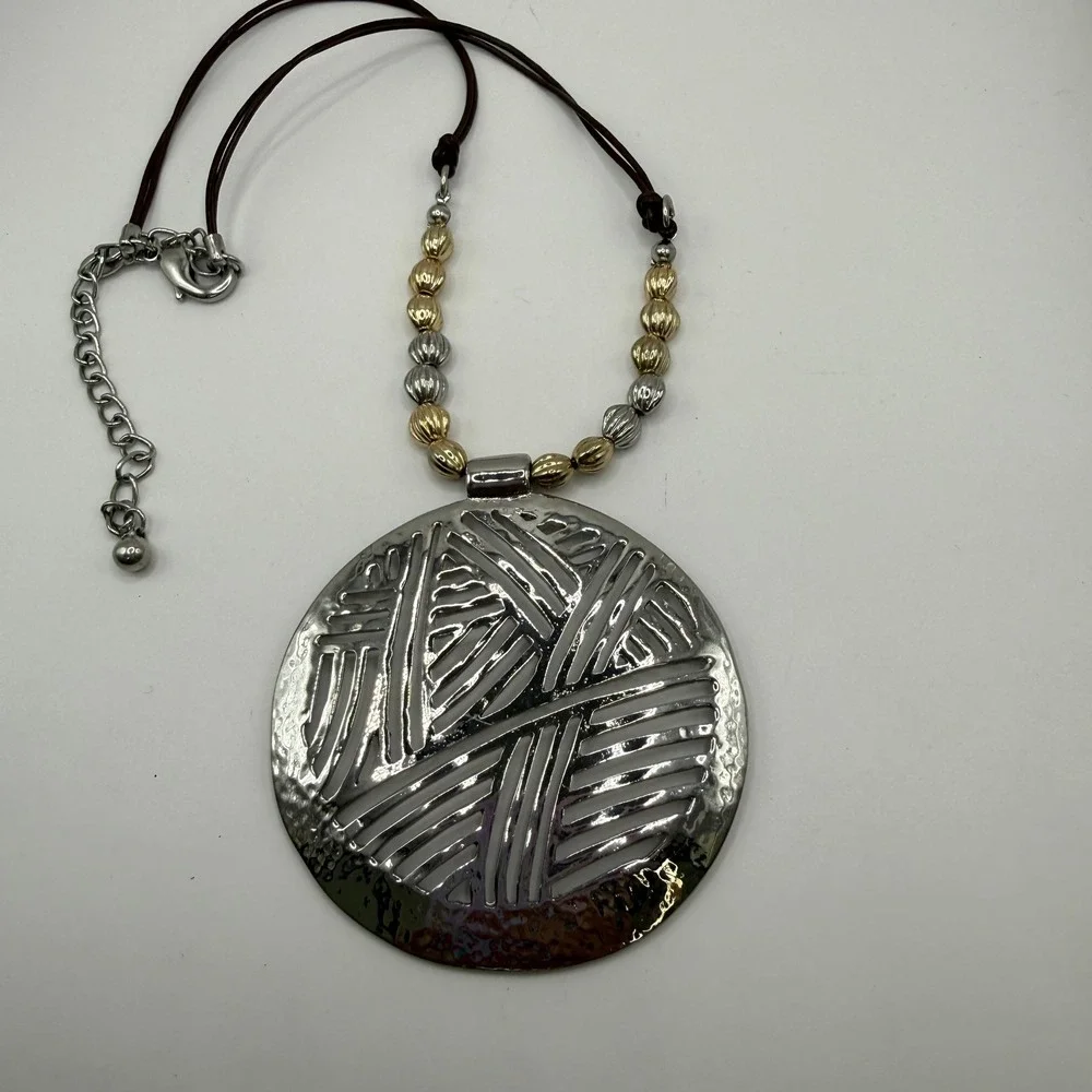 Boho Tribal Geometric‎ Statement Chico's Mixed Metal Cord Pendant Necklace